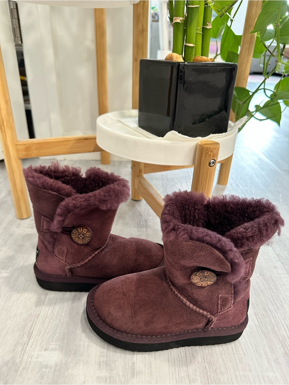 UGG Kids Button Boot in Plum Suede (bought in Australia)